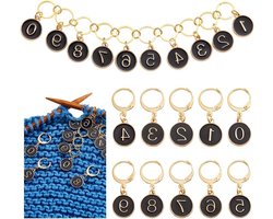 0-9 Aantal Brei Rij Tellers en 10 Stuks Steekmarkeerders, Metaal Emaille Steekmarker voor Breien, Weven en Sieraad Creatie, Zwart