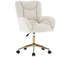 005 volledig montageerbare fluweel stof bureaustoel met hoogteverstellbare draaimechanisme, gouden poten, ivoor