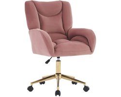 005 volledig montageerbare fluweel stof bureaustoel met hoogteverstellbare draaimechanisme, gouden poten, roze