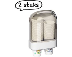 1 artikel - Bekerdispenser - Stofdichte wandhouder voor papieren bekers - Opbergrek voor bekers zonder boren - Dubbel bekerontwerp - Wit