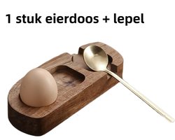 1 artikel - Eierhouder + Lepel - Houten - 3 vakken - Bureau-organizer - Gekookte eieren - Eierdopjehouder