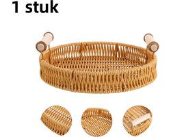 1 artikel - Fruitschaal - Handgeweven - Broodmand - Mand voor gestoomde broodjes - Opbergmand voor de woonkamer - Rotan - Dienblad met dubbele handgreep - Rond - Groot - Natuurlijke houtkleur