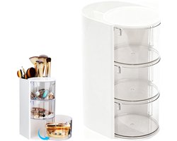 1 artikel - Haaraccessoiresorganizer - Draaibare make-upborstelhouder - Draaibare sieradenorganizer - Bureau-organizer - Stofdicht - Voor het opbergen van oorbellen, ringen, make-upborstels en haaraccessoires - Wit - Plaats op de make up tafel