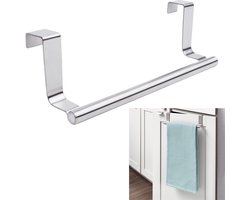 1 artikel - Handdoekenrek met haak - Handdoekenrek van roestvrij staal - Stoffen organizer - Handdoekstang - Punch-Free - Over-deur organizer - Roestbestendig - Zilver - 23 x 6,2 cm - Geschikt voor badkamer- en keukenkastjes