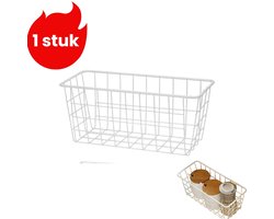 1 artikel - Hangmand van smeedijzer voor huishoudelijk gebruik - Geen boren nodig, opbergmeubel voor keuken en badkamer - Multifunctionele wandplank voor aan de muur - Inclusief 2 klevende haken - Wit