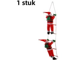 1 artikel - Kerstman klimladder ornament - etalage klimladder - kerstversiering - vakantie prop - tweepersoons ladder - Kerstman, 25 cm lang - rood