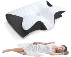 1 artikel - Memory Foam - Cervicaal kussen - 2 in 1 - Ergonomisch contour - Orthopedisch kussen - Voorgevormde ondersteuning - Memory Sleep Pillow - Zero Pressure - Slow Rebound - Memory Neck Pillow - 62 x 37 x 12 cm - Zwart
