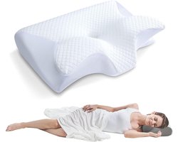 1 artikel - Memory Foam - Cervicaal kussen - 2 in 1 - Ergonomisch contour - Orthopedisch kussen - Voorgevormde ondersteuning - Memory Sleep Pillow - Zero Pressure - Slow Rebound - Memory Neck Pillow - 62 x 37 x 12 cm - Wit