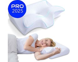 1 artikel - Memory Foam - Cervicaal kussen - 2 in 1 - Ergonomisch contour - Orthopedisch kussen - Voorgevormde ondersteuning - Memory Sleep Pillow - Zero Pressure - Slow Rebound - Memory Neck Pillow - 62 x 37 x 12 cm - Wit
