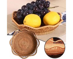 1 artikel - Rotan - Fruitmand - Handgeweven - Broodmand - Rond - Rieten - Voedselopslagkom - Natuurlijk geweven - Decoratieve mand - Voor thuiskeuken