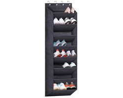 1-delig multifunctioneel schoenenrek - Acht lagen (biedt plaats aan ongeveer 16 paar schoenen) - Wandgemonteerde opbergtas van Oxford-stof - Opbergorganizer voor aan de deur - Grote opbergtas voor in de slaapkamer - Zwart - 160 x 41 x 17 cm