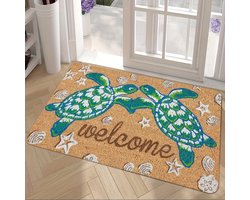 1-delige antislip vloermat met schildpaddesign - Machinewasbare polyester deurmat met PVC-achterkant, geschikt voor een kustthema in badkamers, keukens, woonkamers en slaapkamers. Keukenmat | Decoratie met kustthema | Machinewasbare mat