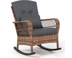 1-delige rotan schommelstoel met afneembare kussens, weerbestendige rotan tuinstoel, terrassen en serres, donkergrijs