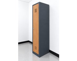 1-Deurs stalen lockerkast Grijs/houtlook met hangoog sluiting 42x50x180 cm (excl. hangslot)