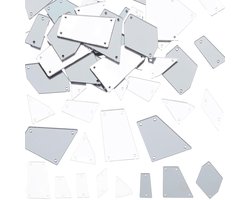 1 doos met 144 stuks, 8 stijlen stoffen kralen, spiegel, losse spiegelstukken, acryl, zilverkleurig, gemengde vormen, strass, spiegel met gaten, kleine kralen, spiegel voor werk, M