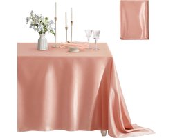 1 effen kleuren tafelkleed, satijnen polyester tafelvlag, polycongres feest kerstmis verjaardag hotel tafelkleed, bruiloft decoratie, 152*213CM, rose goud