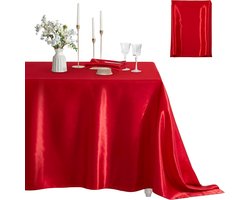 1 effen kleuren tafelkleed, satijnen polyester tafelvlag, polymeeting feest kerstmis verjaardag hotel tafelkleed, bruiloft decoratie, 152*213CM, groot rood