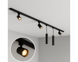 1-fase Railverlichting | Zwart | 200 cm | Incl. 3 Spots | 2 Hanglampen | I-vorm