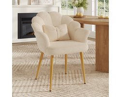 1 Fauteuil - gouden metalen poten - teddy fleece bekleding - beige