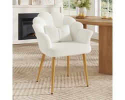 1 Fauteuil - gouden metalen poten - teddy fleece bekleding - wit