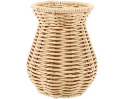 1 Gevlochten decoratieve vaas - 14,5 × 10 cm - Handgevlochten - Rustieke stijl - Vaas met gedroogde bloemen - Geschikt voor woonaccessoires, landelijke stijl, kan worden gebruikt als middelpunt op een eettafel of kast - Natuurlijke houtkleur