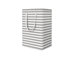 1 grote wasmand - waterdicht - opvouwbare hoge wasmand - met verlengde handgreep - voor kleding - slaapzaalspeelgoed en thuis-Grijze strepen-40*30*60cm