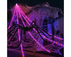1 Halloween Decoratie - Lichtgevend Spinnenweb voor Buiten - Inclusief één spin (niet-lichtgevend) - 5 meter oranje lichtgevend web - Flexibel - Beschikt over 8 lichtstanden - Creëert een griezelige sfeer
