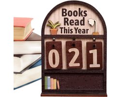 1 Houten boekenplankteller - 18,5 × 12,9 × 5 cm - Jaarlijks leesregistratiebord - Decoratieve jaarlijkse leestracker - Voor het weergeven van leesdoelen - Geschikt voor lezers en docenten - Bruin