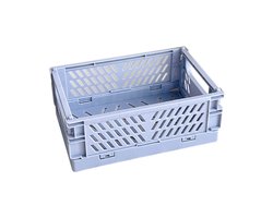 1 lichtblauwe opvouwbare opbergbak met ventilatiesleuven - Robuuste opvouwbare kunststof bak, stapelbare organizer voor thuis, op kantoor, in de keuken en in het klaslokaal - Ruimtebesparend open roosterontwerp (15 x 10 x 5,8 cm)