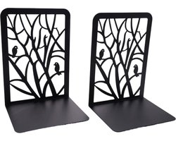 1 paar boekensteunen, metalen boekensteunen, boekenorganizer, antislip, krasbestendig, roestvrij boekensteunen, uniek ontwerp, geschikt voor kinderen, volwassenen voor gebruik thuis, op kantoor, in de bibliotheek - zwarte boom en vogel