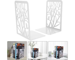 1 paar boekensteunen, metalen boekensteunen, boekenorganizer, antislip, krasbestendig, roestvrij boekensteunen, uniek ontwerp, geschikt voor kinderen, volwassenen voor gebruik thuis, op kantoor, in de bibliotheek - witte boom en vogel
