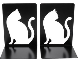 1 paar boekensteunen, metalen boekensteunen, boekenorganizer, antislip, krasbestendig, roestvrij boekensteunen, uniek ontwerp, geschikt voor kinderen, volwassenen voor gebruik thuis, op kantoor, in de bibliotheek - witte kat