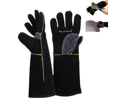 1 paar - Extra lange BBQ-handschoenen - Lashandschoenen - Veiligheidslashandschoenen - 40 cm - Zwart- One size fits all - Slijtvast, warmte-isolerend, bestand tegen hoge temperaturen - Geschikt voor open haarden, houtkachels, ovens en barbecues