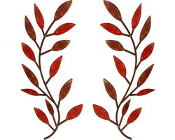 1 paar - Wanddecoratie - Muurdecoratie - 40×16 cm - Metaal - Bladmotief wanddecoratie - Wijnranken en olijftakken - Muurschildering - Wanddecoratie woonkamer/hal - Buitendecoratie - Rood