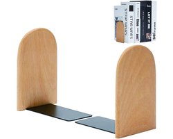 1 Pair Book End Shelf, Wooden Bookends, Heavy Duty Bookholders, Wooden Book Stopper, Non-Slip Book Stand, for Home, Office, School, Library (Round Head)