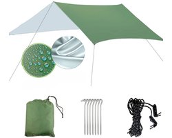 1 pcs Camping Rain Cover PU 1500mm Waterproof Tarp Rain Fly Tent Canopy Parasol Survival Shelter All Weather for Outdoor Hiking and Camping Equipment (3m x 3m) - groente - 300*300cm