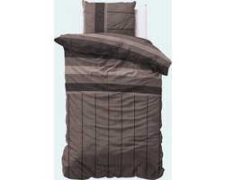 1-persoons flanellen dekbedoertrek (dekbed hoes) bruin / taupe / zand gestreept (strepen / banen) met subtiel brei patroon FLANEL eenpersoons 140 x 220 cm (warm en zacht beddengoed voor de herfst / winter, cadeau idee!)