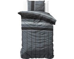 1-persoons flanellen dekbedovertrek (dekbed hoes) antraciet grijs gestreept (strepen / banen) met subtiel brei motief / patroon FLANEL eenpersoons 140 x 220 cm (aangenaam warm en zacht beddengoed)
