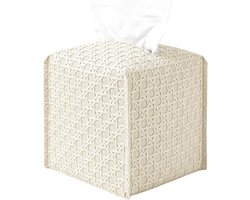 1 piece - Simple rattan pattern square tissue box - Pull-out tissue box - Tissue storage - PU leather - Suitable for dining tables, kitchen countertops, bedside tables, and desks - 13×13×13cm - Beige