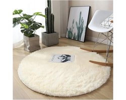 1 Rond Pluche Vloerkleed - Diameter 100 cm - Antislip - Geschikt voor Woonkamer, Kinderkamers, Zachte Vloerkleden - Beige wit