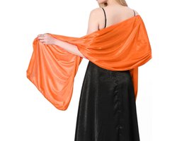 1 satijnen sjaal, zijden polyester sjaal, bruiloft decoratie, avondjurk sjaal, dames bruiloft partij, elegante zachte doek polyester sjaal, 65*220cm, oranje