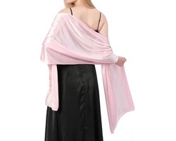 1 satijnen sjaal, zijden polyester sjaal, bruiloft decoratie, avondjurk sjaal, dames bruiloft partij, elegante zachte doek polyester sjaal, 65*220cm, roze