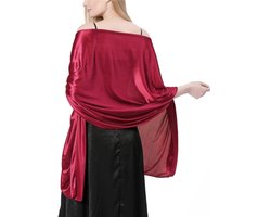 1 satijnen sjaal, zijden polyester sjaal, bruiloft decoratie, avondjurk sjaal, dames bruiloft partij, elegante zachte doek polyester sjaal, 65*220cm, wijnrood
