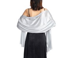 1 satijnen sjaal, zijden polyester sjaal, bruiloft decoratie, avondjurk sjaal, dames bruiloft partij, elegante zachte doek polyester sjaal, 65*220cm, zilvergrijs