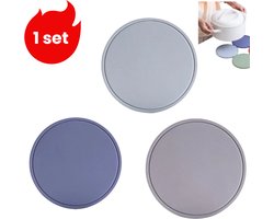 1 set - 16 cm siliconen hitte-isolerende mat - anti-verbrandingsonderlegger voor huishoudelijk gebruik - keukenonderlegger - hittebestendige pannenonderzetter - onderzetter - blauwgrijs*1 - paars*1 - donkergrijs*1