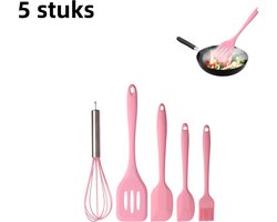1 set (5 stuks) - Bakbenodigdheden - Siliconen keukengerei - Hittebestendig - Antiaanbaklaag - Pannenveilig - Kookspatel - keukengereedschap - Geschikt voor gebruik in de keuken - Roze