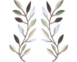 1 set bladdecoraties voor aan de muur - ijzeren bladdecoraties, geschikt voor woonkamer, slaapkamer, buitendecoratie 44X20cm (multicolor)