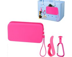 1 set - Bogg-tasaccessoires - Siliconen ritstasje - Bogg-tassleutelhanger - Bogg-tashanger - Portemonnee-bedelinzetstuk - Strandtasbedel - Zacht en comfortabel - Rozerood - Compatibel met Bogg-strandtassen