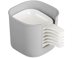 1 set - Home dipsauzen met standaard - 6 witte schoteltjes + grijze standaard - 12,5 x 9,2 x 8 cm - Stapelbaar en ruimtebesparend - Ideaal voor sauzen, kruiden, jam, snacks en graten - Veelzijdig keukenaccessoire voor op tafel en tijdens het koken