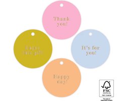 1 set van 4 labels - Cadeaulabel Multi - Happy Bright - kado label - cadeau decoratie - SNQ Cadeau Verpakkingen